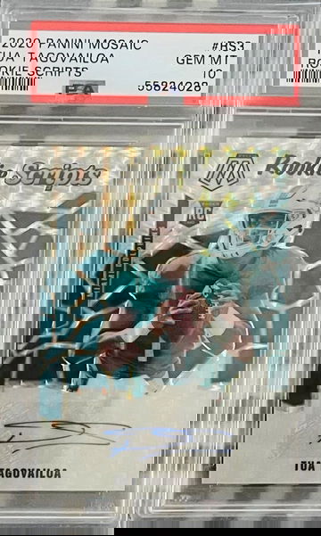 2020 Panini Mosaic Tua Tagovailoa Rookie Scripts PSA 10