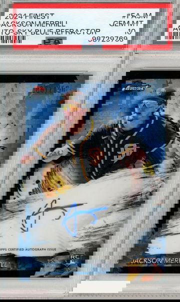 2024 TOPPS FINEST AUTOS JACKSON MERRILL #FAJM SKY BLUE REFRACTOR PSA 10 ROOKIE