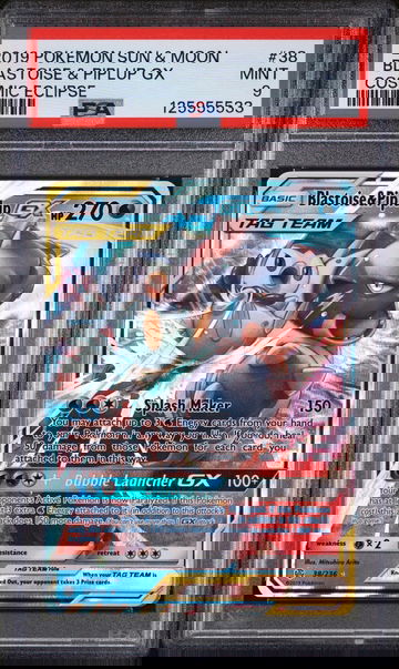 2019 Pokemon Sun and Moon Cosmic Eclipse Blastoise/Piplup Gx #38 PSA 9