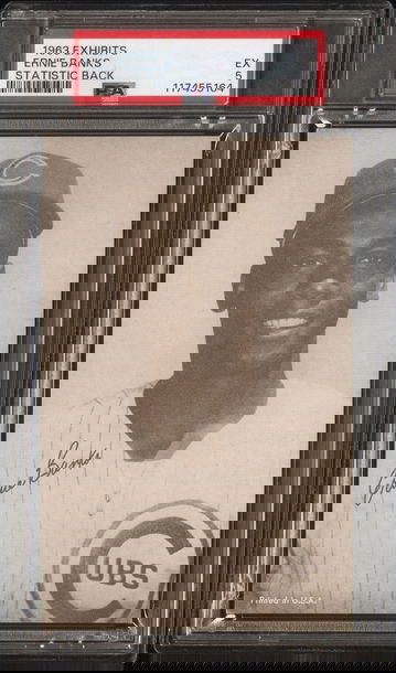 1963 Exhibits Statistic Back Ernie Banks #NNO PSA 5