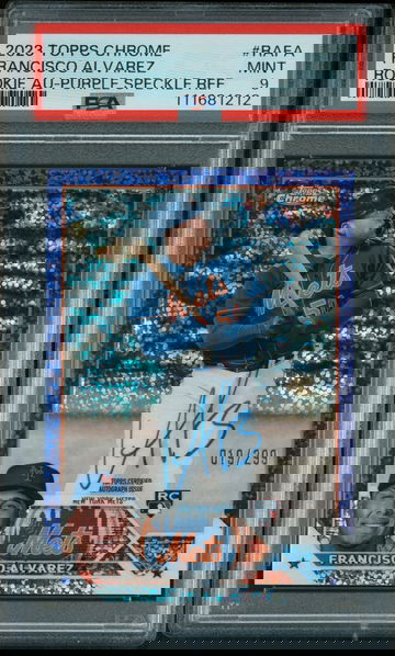 2023 Topps Chrome Rookie Autographs Purple Speckle Refractors Francisco Alvarez #RAFA /250 /299 PSA 9