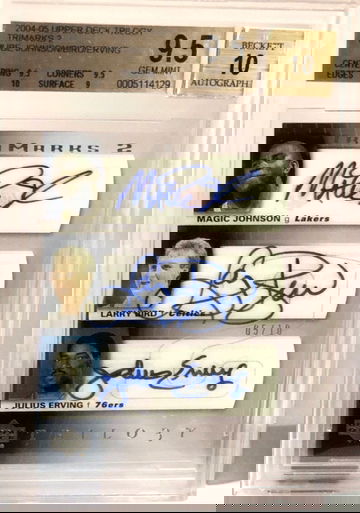 Magic Johnson, Larry Bird, Julius Erving 2004-05 NBA Basketball Upper Deck Triple ON CARD Auto