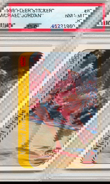 Michael Jordan 1986 Fleer Sticker Rookie Card RC #8 PSA 8
