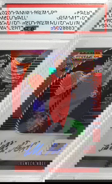 2020-21 Prizm DP Lamelo Ball RC Red Prizm/199 Autograph PSA/DNA 10 GEM-MINT Low Pop