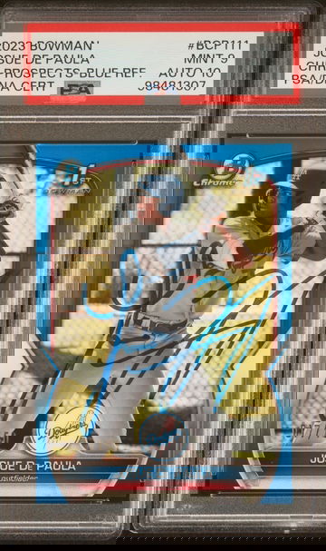  2023 Bowman Chrome #BCP111 JOSUE DE PAULA Blue Refractor RC AUTO /150 PSA 9/10