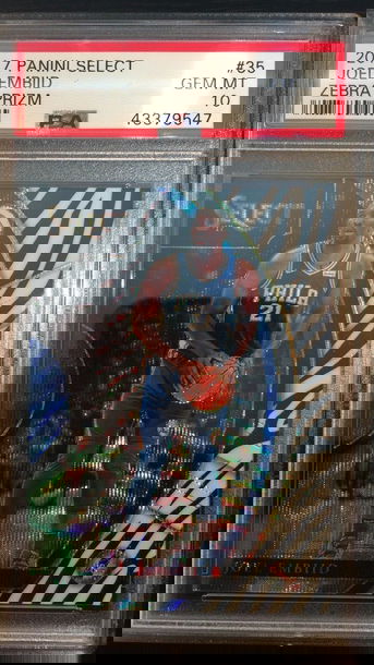 JOEL EMBIID 2017-18 SELECT ZEBRA PRIZM CASE HIT 76ERS PSA 10 POP 3