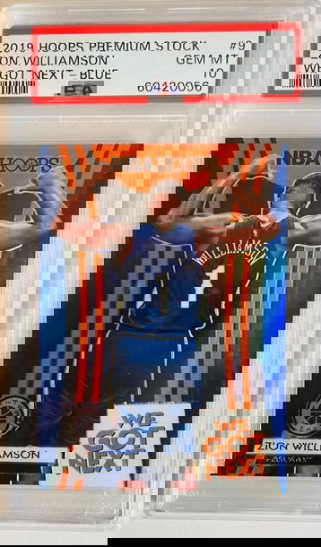 2019-20 Hoops Premium Stock 9 Zion Williamson We Got Next Blue Holo Prizm PSA 10
