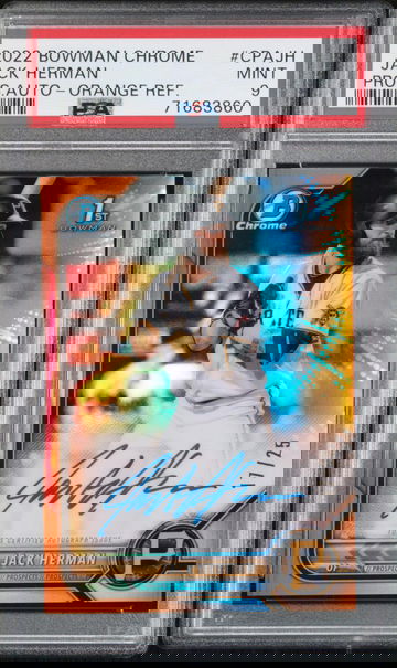 2022 BOWMAN CHROME PROSPECT AUTOGRAPHS JACK HERMAN #CPAJH PROS.AUTO-ORANGE REF. PSA 9