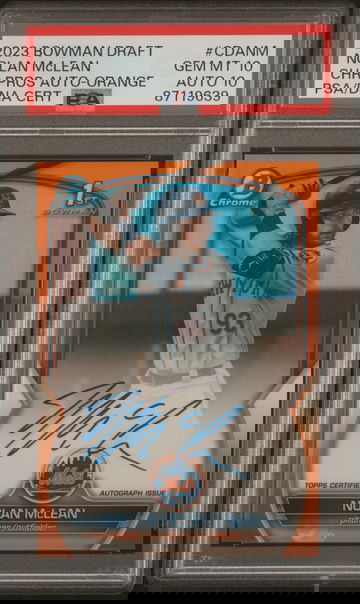 2023 Bowman Draft 1st Orange refractor auto Nolan McLean /25 PSA 10/10 Pop 1