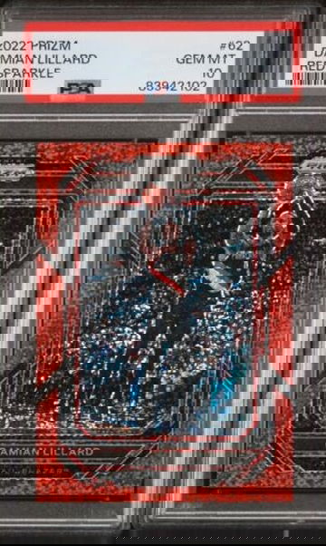 2022-23 Panini Prizm Damian Lilliard Red Sparkle SSP RARE COLOR MATCH PSA 10