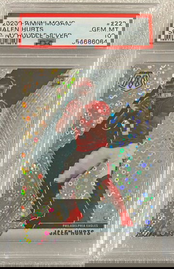 2020 Panini Mosaic Jalen Hurts RC #222 SP No Huddle Silver Prizm PSA 10 Gem Mint 
