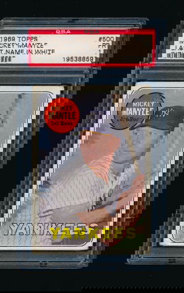 1969 Topps #500, Mickey Mantle WHITE LETTER PSA 1 *CENTERED*