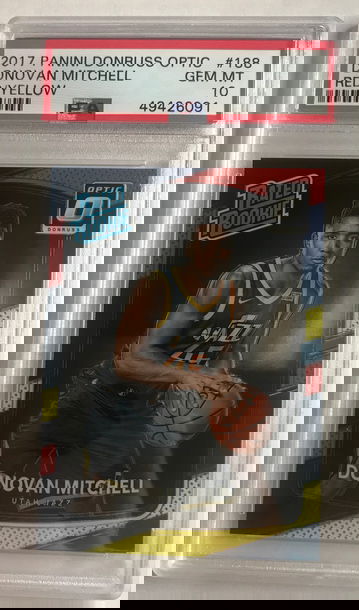 2017 Panini Donruss Optic Donovan Mitchell Red/Yellow PSA 10 Gem-Mint
