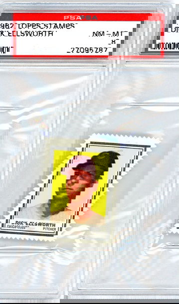 1962 Topps Stamps Dick Ellsworth PSA 8 P1338