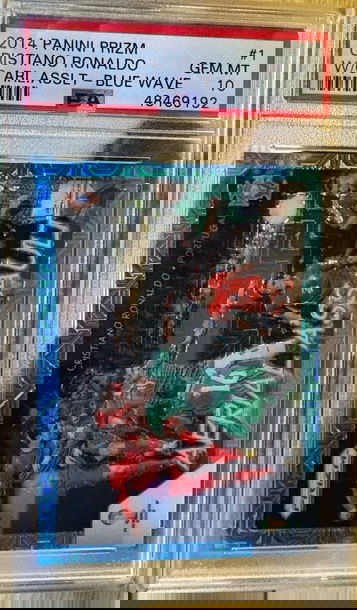 2014 Prizm World Cup Cristiano Ronaldo Aerial Assault Blue Wave Prizm PSA 10