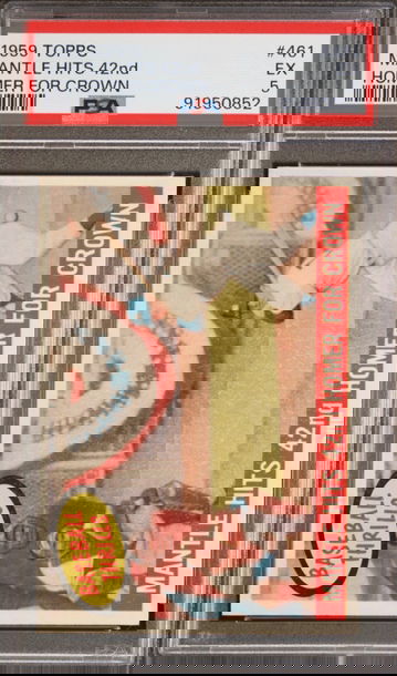 1959 TOPPS MANTLE HITS 42nd HOMER FOR CROWN PSA 5