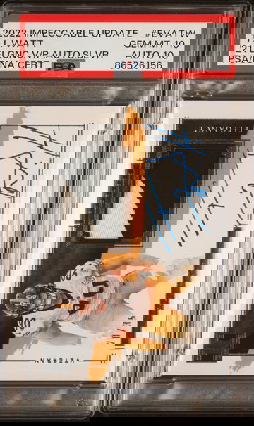 POP 1 PSA 10/10 TJ WATT 2022 Impeccable Elegance Patch AUTO Silver /35