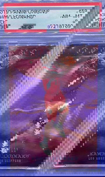 2019-20 Panini Origins Kawhi Leonard FOTL Purple PSA 8 NM-MT Raptors SSP 8/21