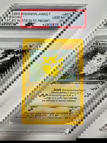 Pikachu 1999 Pokemon Jungle 1st Edition #60 Duelist Stamp PSA 10