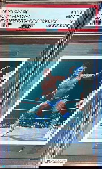 PSA 9 RC Dwayne The Rock Johnson 1997 Panini WWF International Rookie Sticker SP