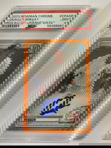 Oswald Peraza 2020 Bowman Chrome Orange Wave Auto /25 PSA 9