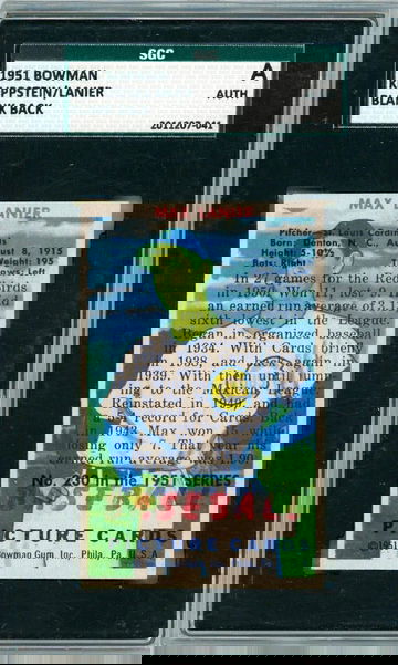 1951 Bowman Klippstein #248 Lanier #230 Blank Back SGC Authentic P1319