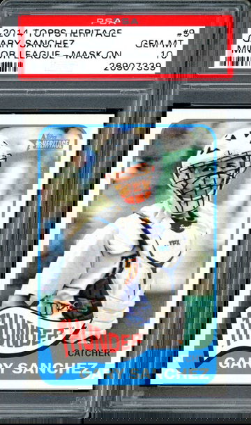 GARY SANCHEZ RC PSA 10 2014 TOPPS HERITAGE MINOR LEAGUE #9 MASK ON GEM MINT