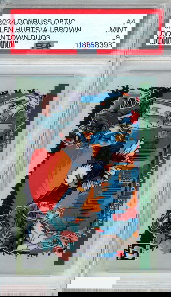 2024 PANINI DONRUSS OPTIC DOWNTOWN DUOS JALEN HURTS AJ BROWN #4 PSA 9 MINT