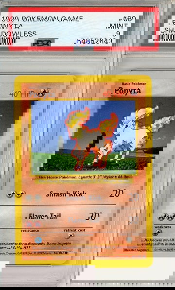 1999 POKEMON GAME PONYTA #60 SHADOWLESS PSA 9 MINT