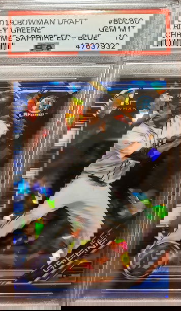 2019 BOWMAN DRAFT CHROME SAPPHIRE BLUE. RILEY GREENE PSA 10. 79/99 