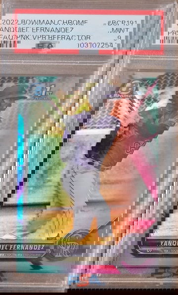 2022 Bowman Chrome Yanquiel Fernandez Aqua/Pink Vapor Refractor /125 PSA 9