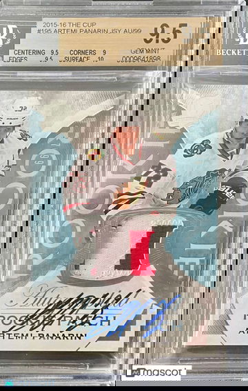 ARTEMI PANARIN 2015-16 UD THE CUP ROOKIE PATCH AUTO #/99 BGS 9.5/10 RANGERS