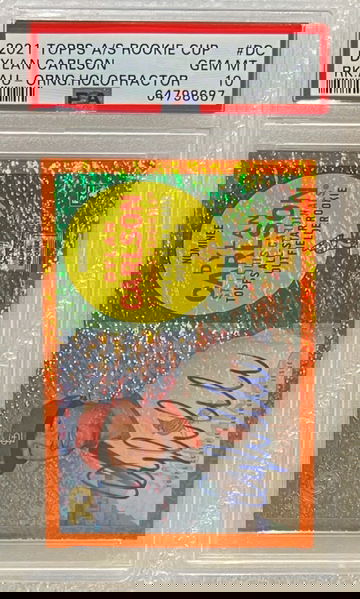 2021 Topps All-Star Rookie Cup Dylan Carlson RC #17/25 Rookie Autographs Orange Holofractor SSP PSA 10