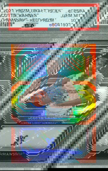 2021 Panini Prizm Draft Scottie Barnes Penmanship Red Auto /49 PSA 10 Gem Mint