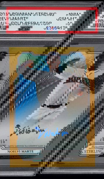 2019 BOWMAN STERLING GOLD REFRACTOR NOELVI MARTE ROOKIE AUTO /50 #NMA PSA 10