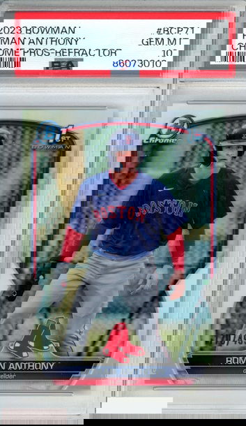 2023 BOWMAN CHROME PROSPECTS ROMAN ANTHONY #BCP71 REFRACTOR OF 499 1ST RC PSA 10