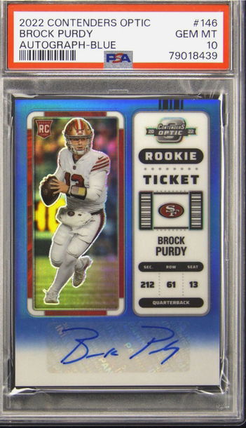2022 Contenders Optic Brock Purdy Autograph Auto Blue PSA 10