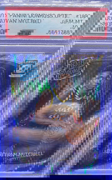 2017-18 PANINI DONRUSS OPTIC SHOCK DONOVAN MITCHELL RC ROOKIE PSA 10 GEM MINT SP