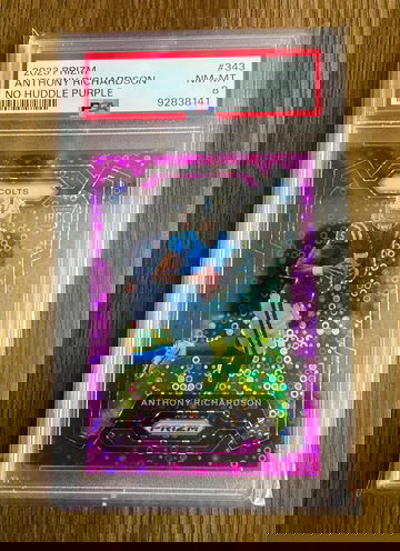 2023 Prizm Anthony Richardson No Huddle Purple /35 PSA 8 Colts Rookie #343