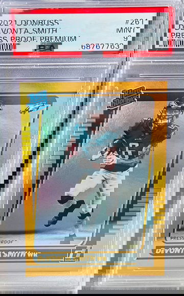 DeVonta Smith - 2021 Donruss Press Proof Premium Gold Rookie RC - PSA 9
