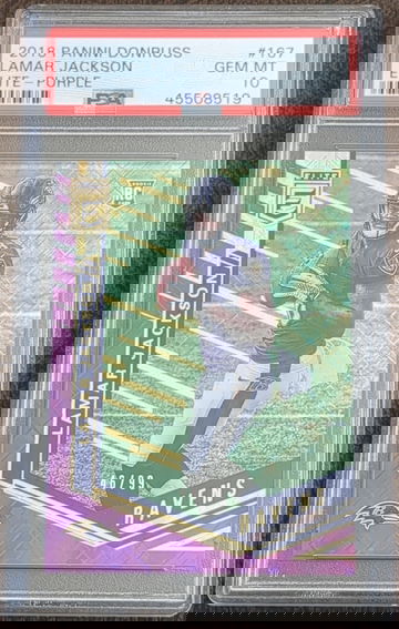 2018 Donruss Elite Purple #'d/99, #167, Lamar Jackson, Rookie, PSA 10 GEM MINT