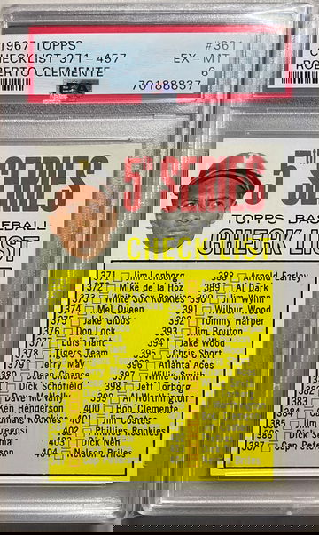 1967 TOPPS #361 ROBERTO CLEMENTE CHECKLIST 371-457 EX-MT