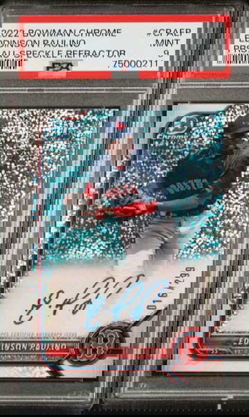 2022 Bowman Chrome Eddinson Paulino Speckle Refractor /299 Auto 1st PSA 9