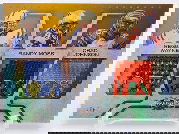 2008 Topps Triple Threads Randy Moss Reggie Wayne Chad Johnson Triple Relic Combo #/6