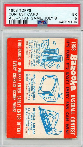 1958 Topps Contest Card All-Star Game PSA 5 P1336