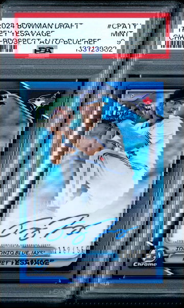 Trey Yesavage 2024 Bowman Draft Chrome 1st True Blue Auto /150 PSA 9 Blue Jays