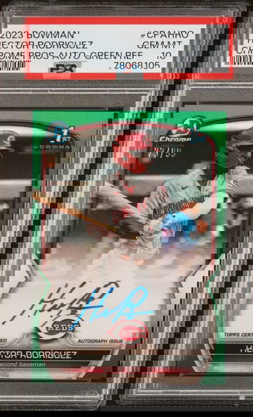 2023 Bowman Chrome Prospect Autographs Green Refractors Hector Rodriguez #CPAHRO /99 PSA 10