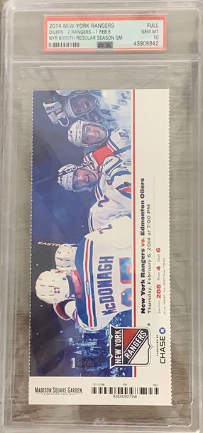 2014 New York Rangers vs Edmonton Oilers Full Ticket 6000th Regular Season Game PSA 10 Gem Mint
