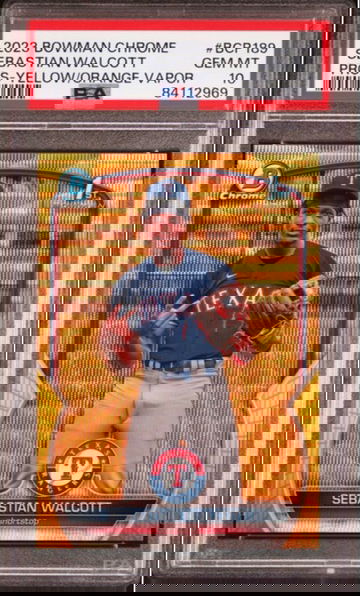 2023 Bowman Chrome Sebastian Walcott Yellow/Orange Vapor Refractor PSA 10