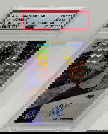 2020 Panini Mosaic J.K Dobbins Rookie Auto Mosaic PSA 10 GEM MT (Canada) 